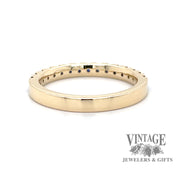 Blue sapphire 14ky gold castle pave ring stacker back