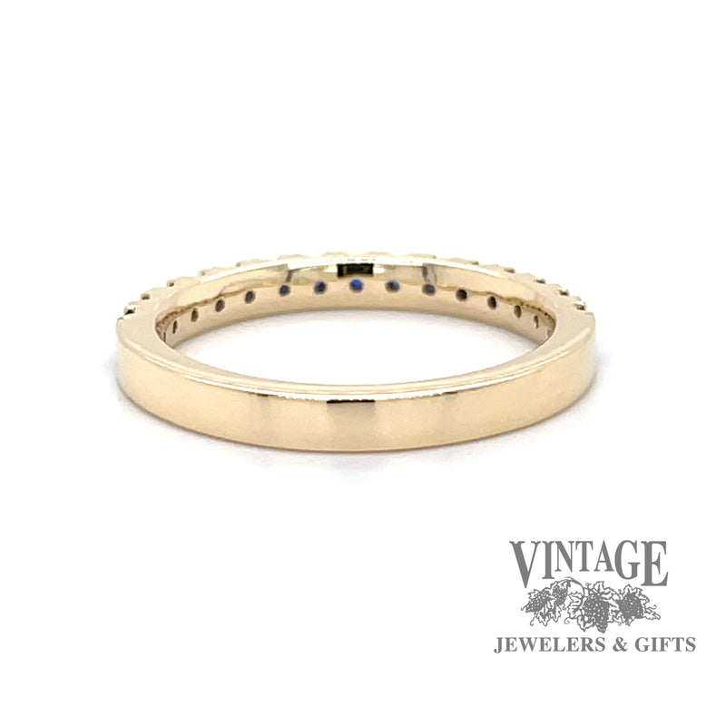 Blue sapphire 14ky gold castle pave ring stacker back