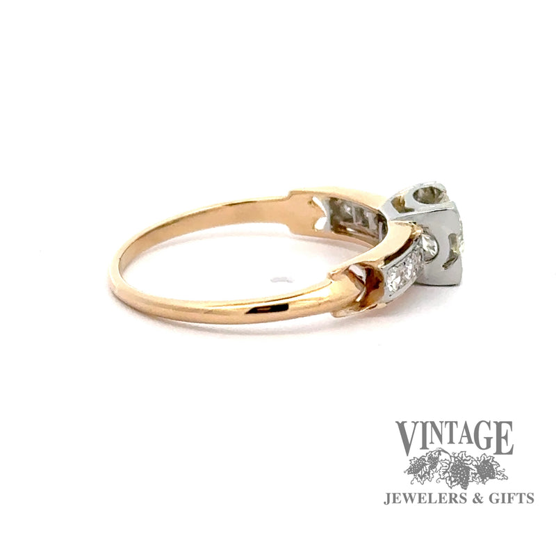 14 karat/18 karat two tone .60 carat total weight diamond illusion head antique engagement ring, side view