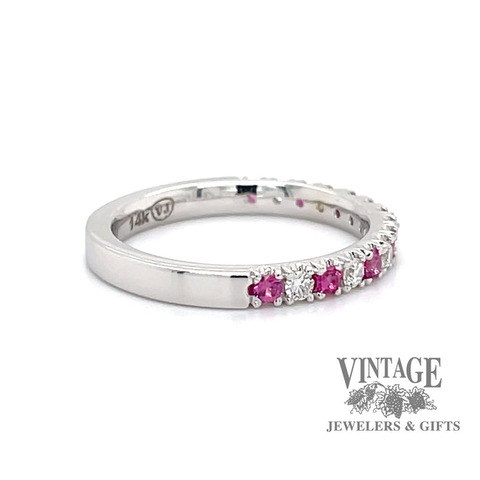 Pink sapphire and diamond 14kw gold ring stacker side 2