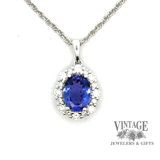 Oval tanzanite and diamond 14kw gold necklace