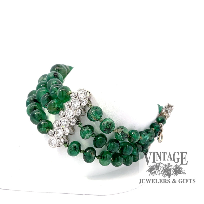 Natural emerald bead and diamond platinum bracelet