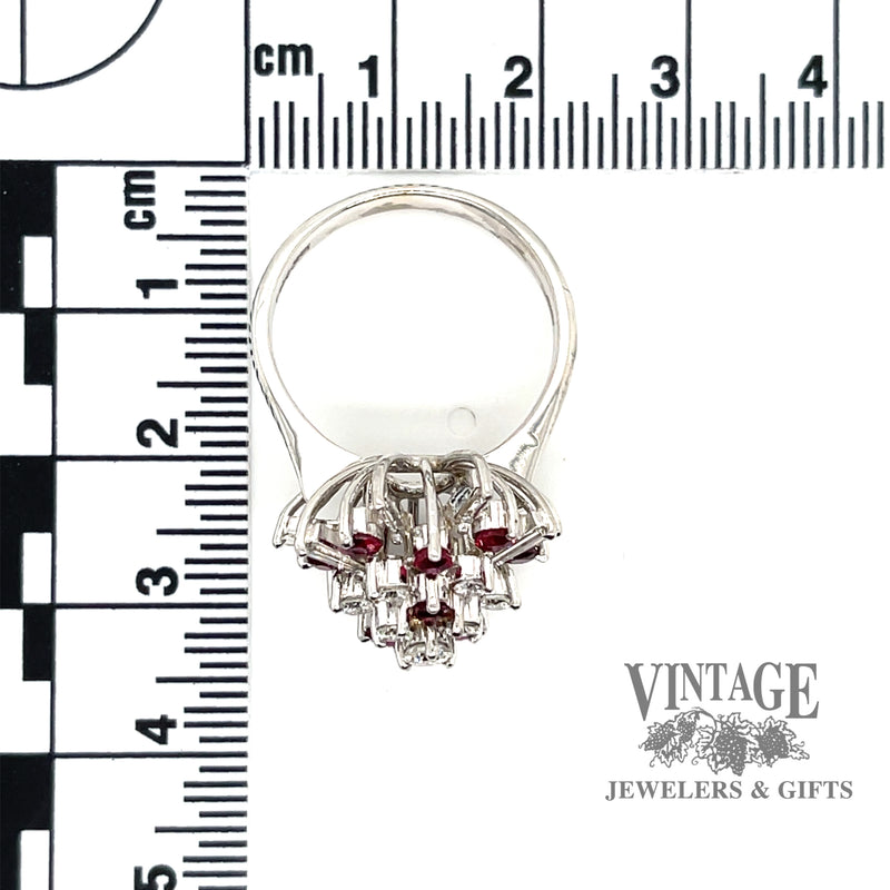 Ruby and diamond 14kw gold ballerina ring scale