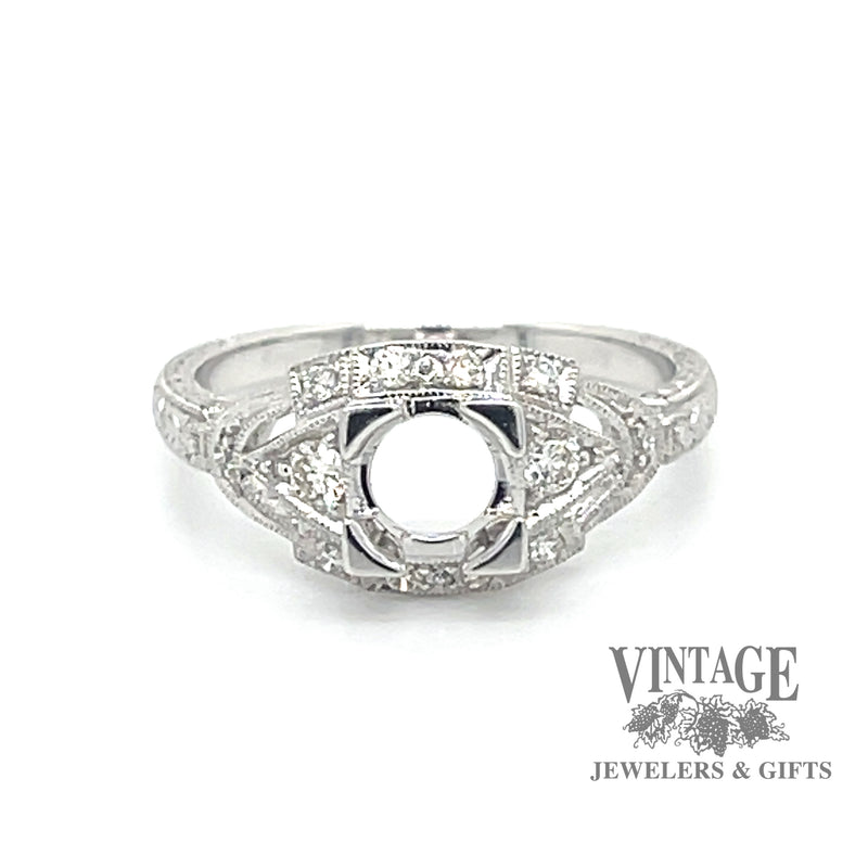 Illusion center 14kw gold and diamond hand engraved ring