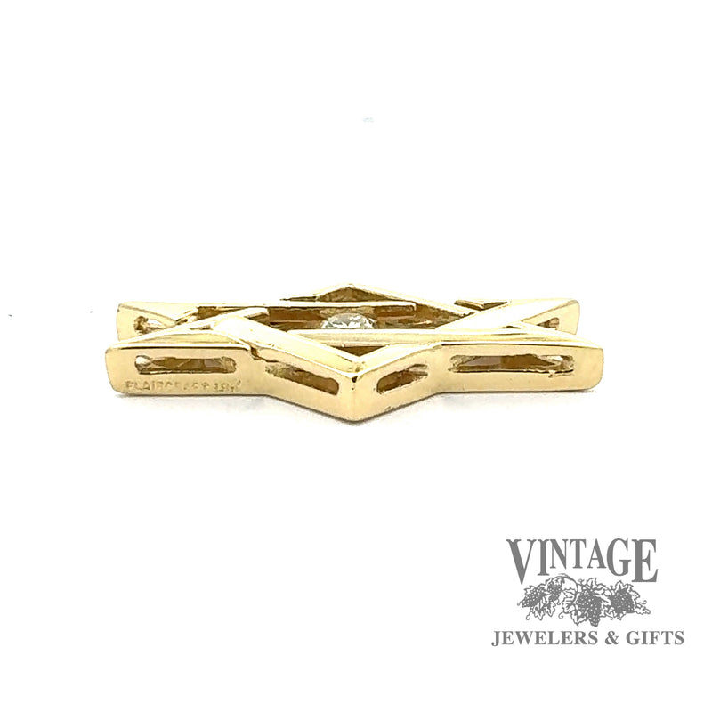 18ky gold elongated Star of David diamond pendant, side view