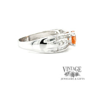14 karat white gold Mandarin garnet (Spessartine) and diamond ring, side view