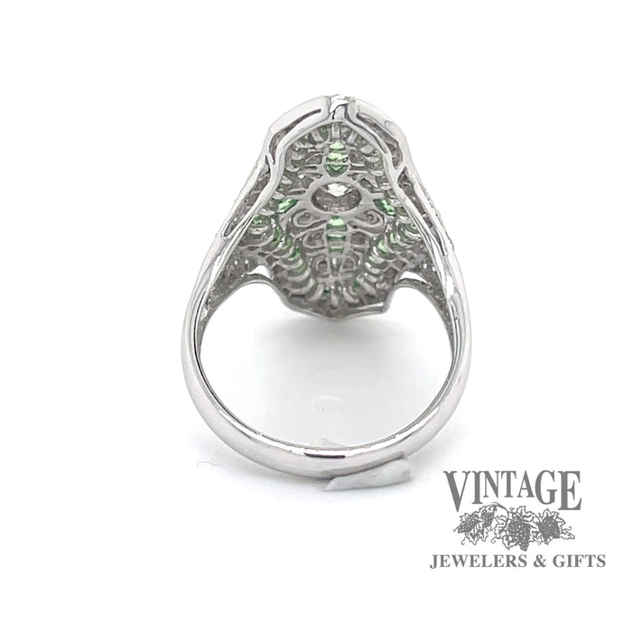 Vintage inspired diamond and tsavorite 14kw gold ring bottom