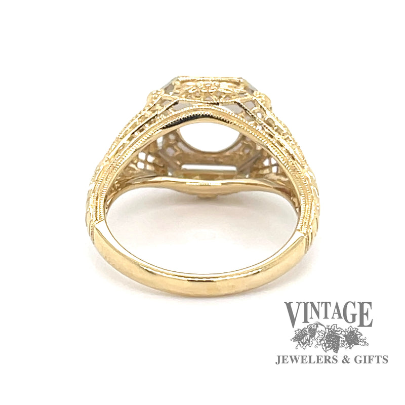Filigree hand engraved 18ky gold and platinum hand engraved ring back
