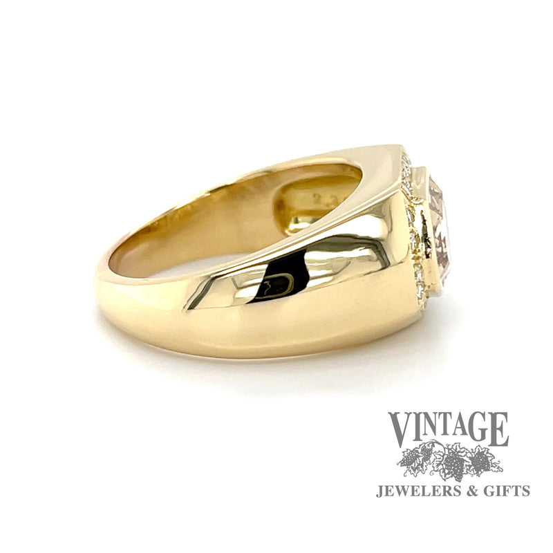 Shield shaped brown diamond 18ky gold ring side