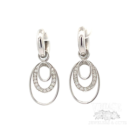 Huggie Hoop Earrings with removable charms in 18k White Gold and Diamonds FRONT