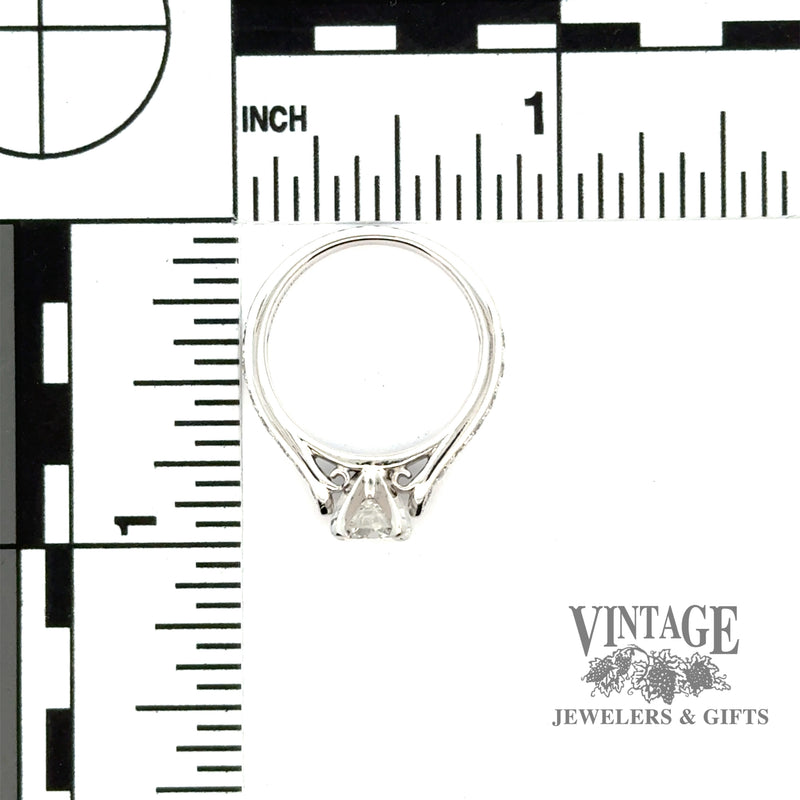14 karat white gold 1.4 ctw natural diamond estate engagement ring with scale