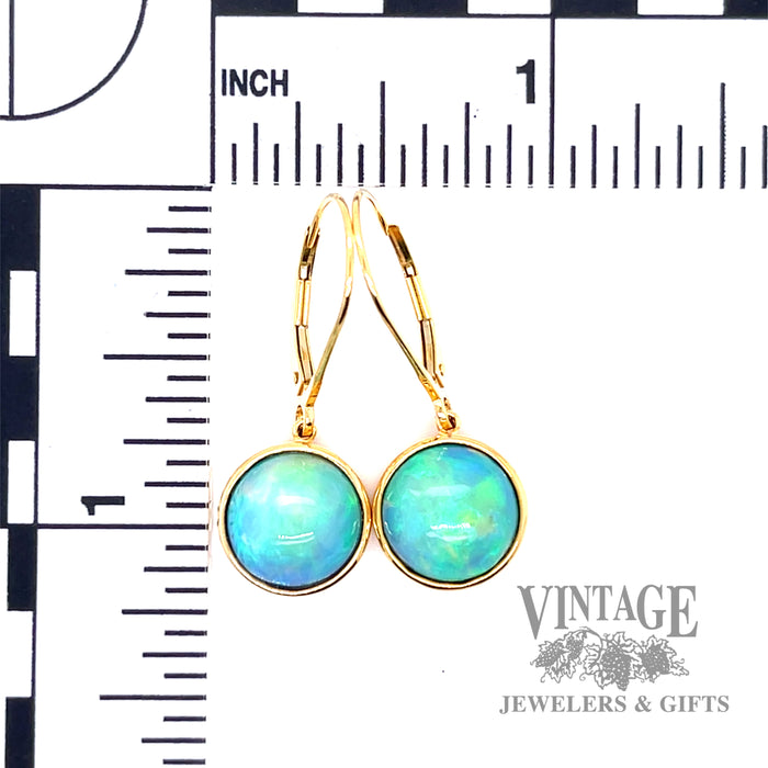 Ethiopian opal 10 mm round cabochon drop earrings scale