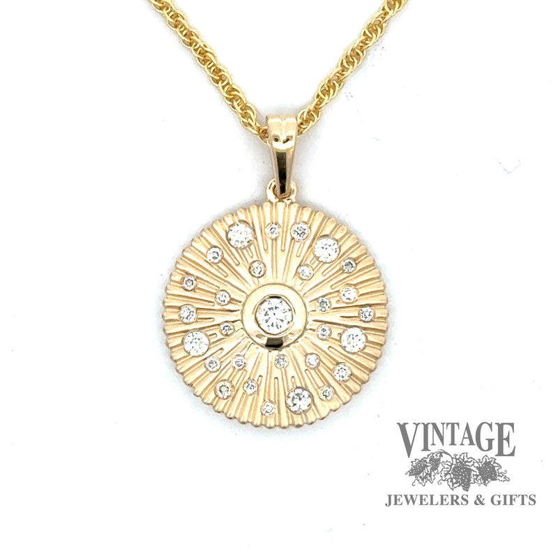 Diamond flush set radial 14ky gold necklace