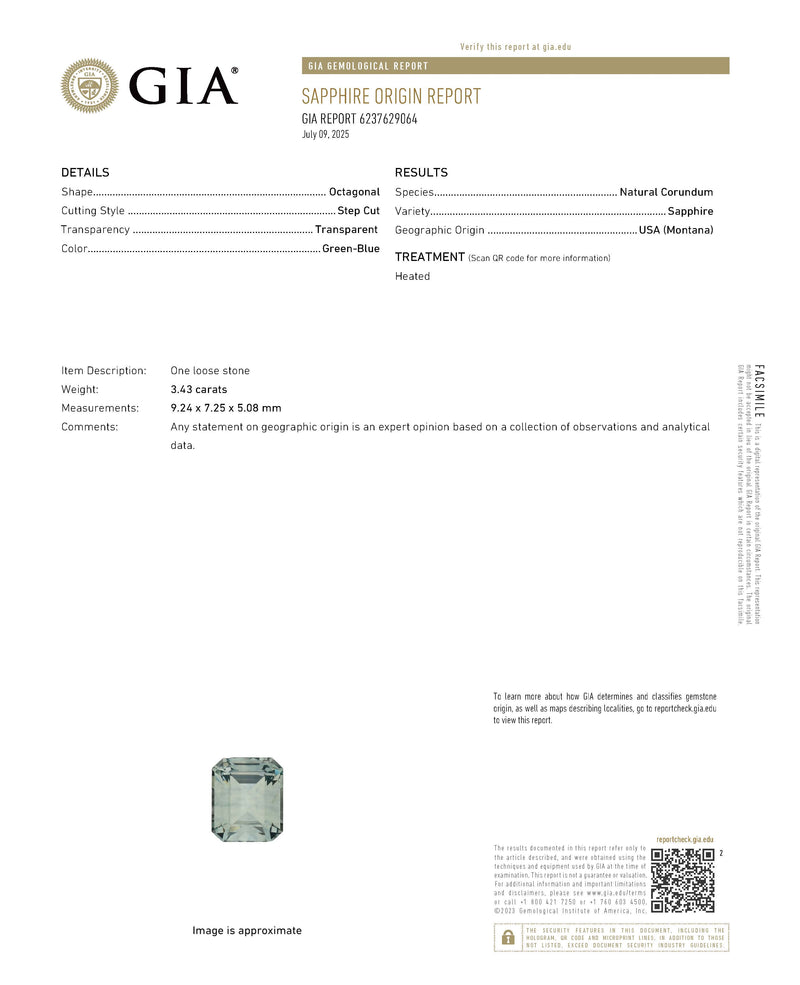 3.43 Carat Natural Montana Cushion Cut Teal Sapphire GIA Report