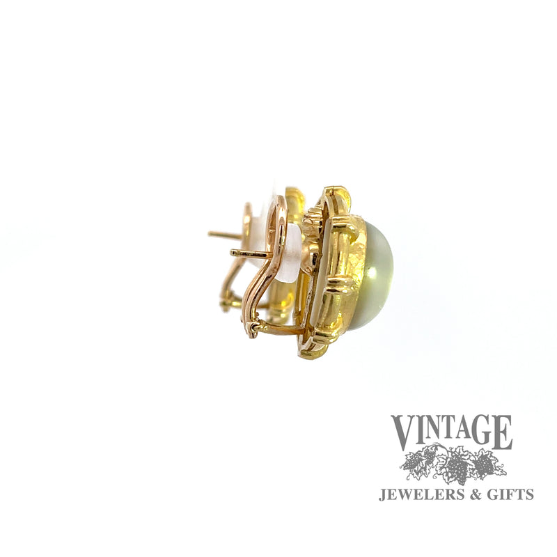 Lemon quartz mother of pearl 18ky gold earrings sidfe