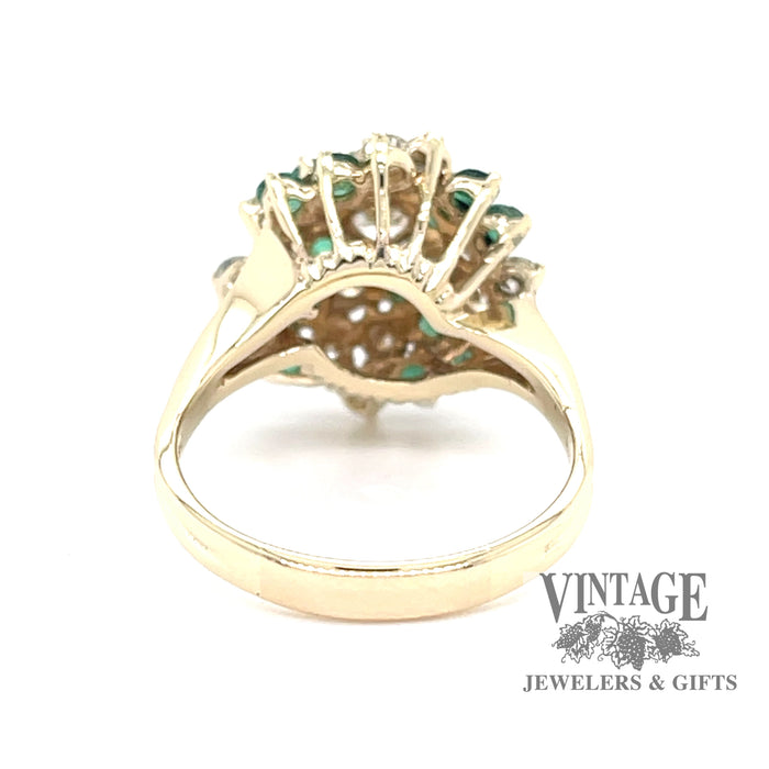 Emerald and diamond spiral cluster 14ky gold ring bottom