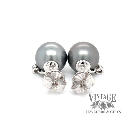 11 mm Black Tahitian pearl and diamond 18k white gold stud earrings. back