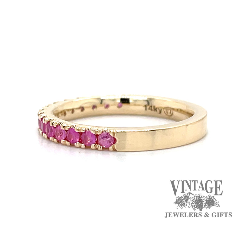Pink spinel 14ky gold ring stacker side