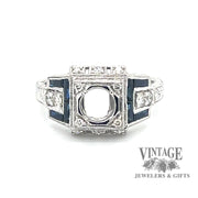 Art deco inspired diamond and sapphire 14kw gold ring