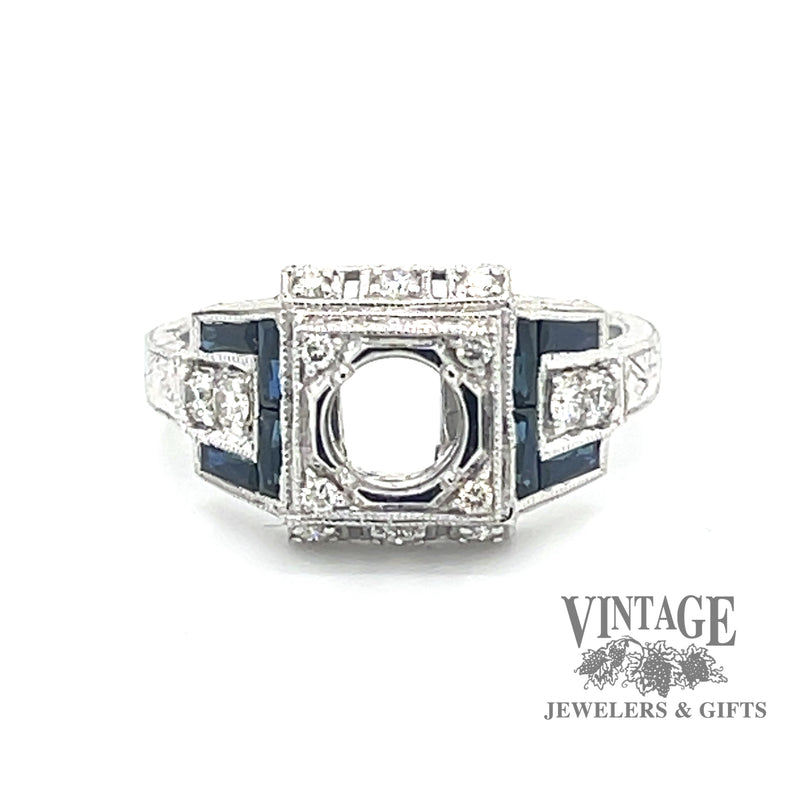 Art deco inspired diamond and sapphire 14kw gold ring