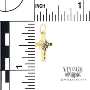 Small embossed 14k gold cross pendant back scale