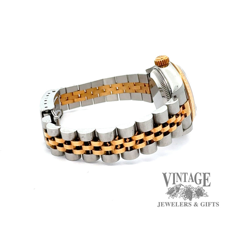 Ladies pre-owned Rolex stainless steel and 18ky gold Oyster perpetual datejust watch, side view