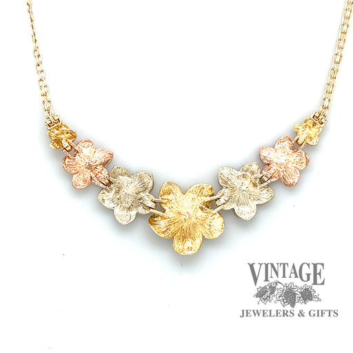 Flower tri color 14k gold necklace back