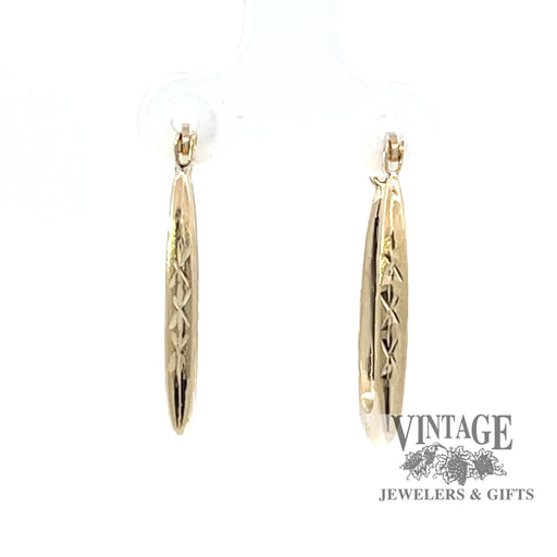 Rectangular 14ky gold embossed drop earrings