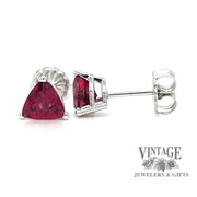 Pink tourmaline 1.5 ctw trillion 14kw gold stud earrings