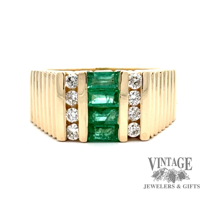 14ky gold 1ct Emerald and diamond bar set ring