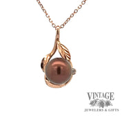 14k Rose Gold Pearl leaf pendant front