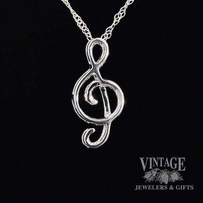 Music note 14 karat white gold and diamond necklace back