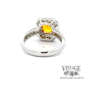 18kw gold 1.80ct Orange sapphire diamond pave halo ring, underside