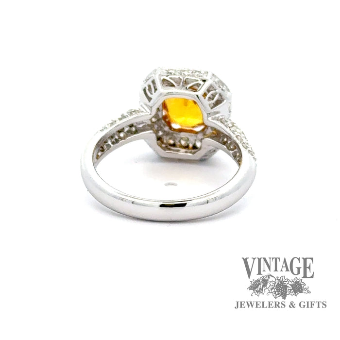 18kw gold 1.80ct Orange sapphire diamond pave halo ring, underside