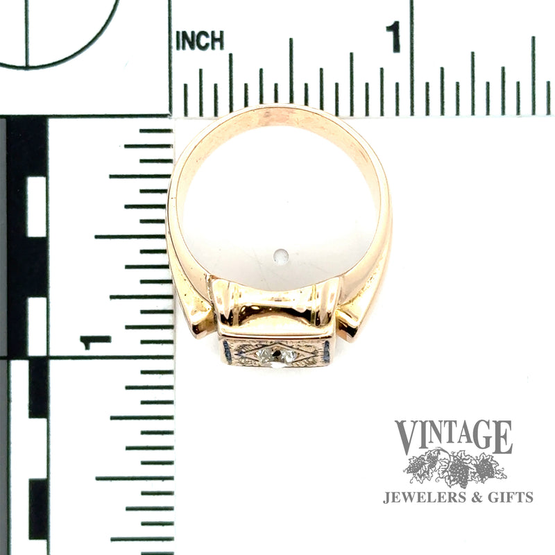 14ky gold antique hand engraved diamond signet ring with scale