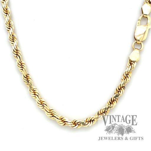 22” 14ky gold solid 4mm rope chain necklace