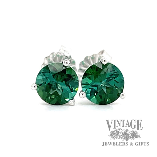 Seagreen 6mm round tourmaline 14KW gold martinis stud earrings.