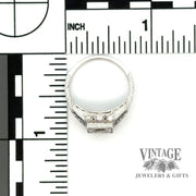 Art deco inspired diamond and sapphire 14kw gold ring scale