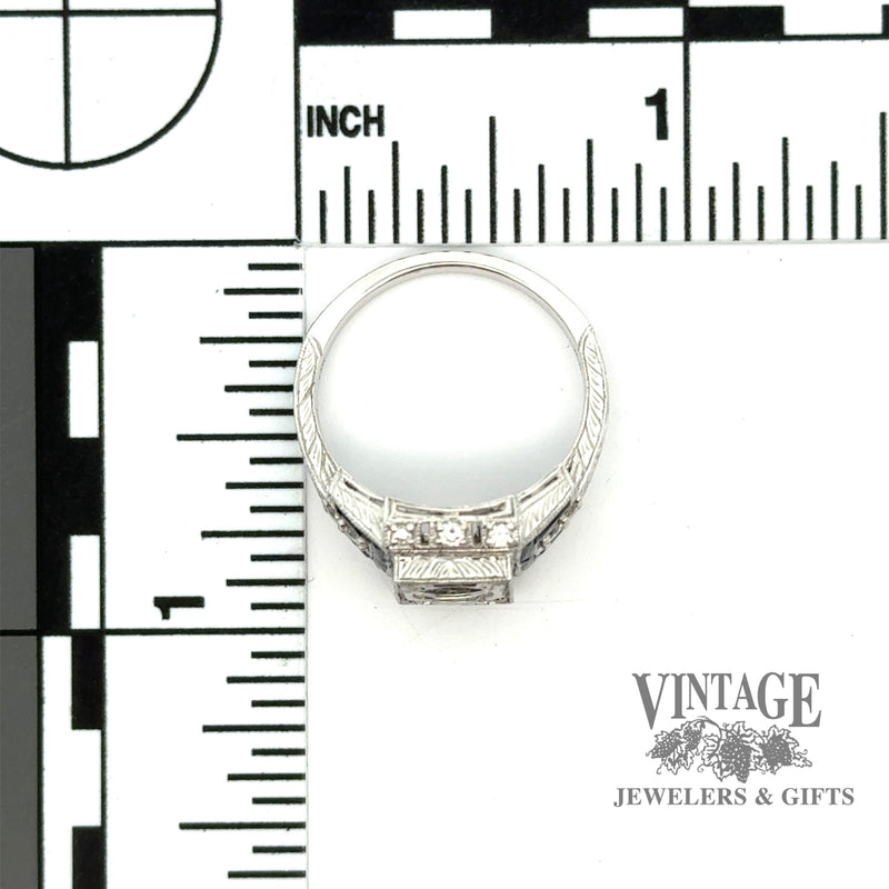 Art deco inspired diamond and sapphire 14kw gold ring scale