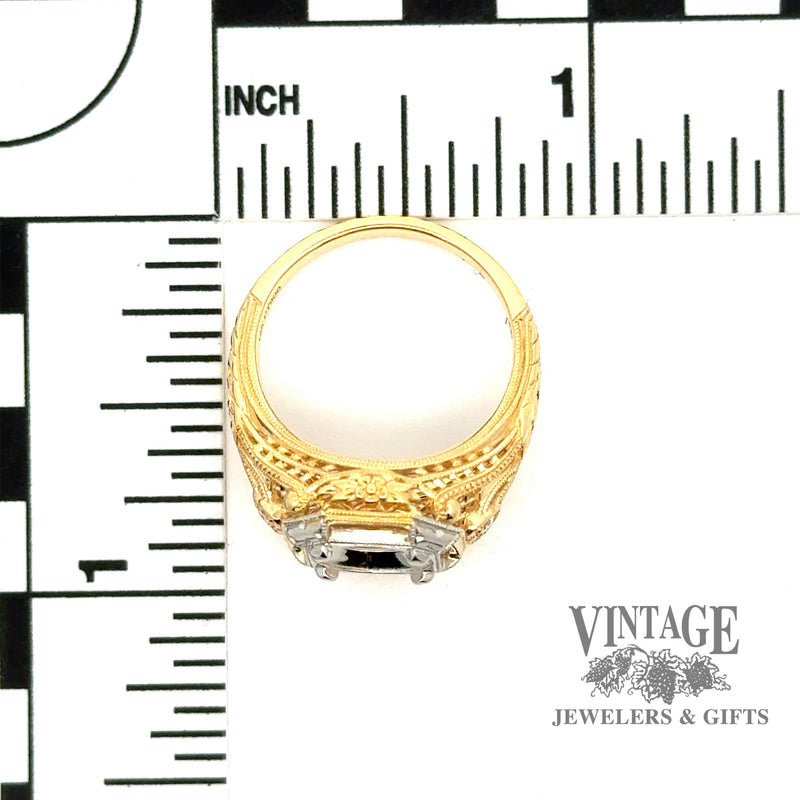 Filigree hand engraved 18ky gold and platinum hand engraved ring scale