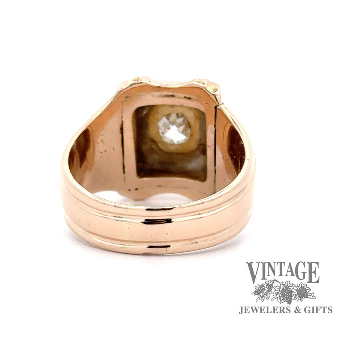 14ky gold antique hand engraved diamond signet ring, underside