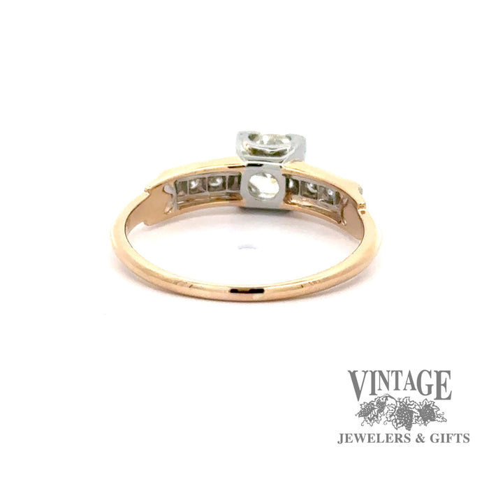 14 karat/18 karat two tone .60 carat total weight diamond illusion head antique engagement ring, underside