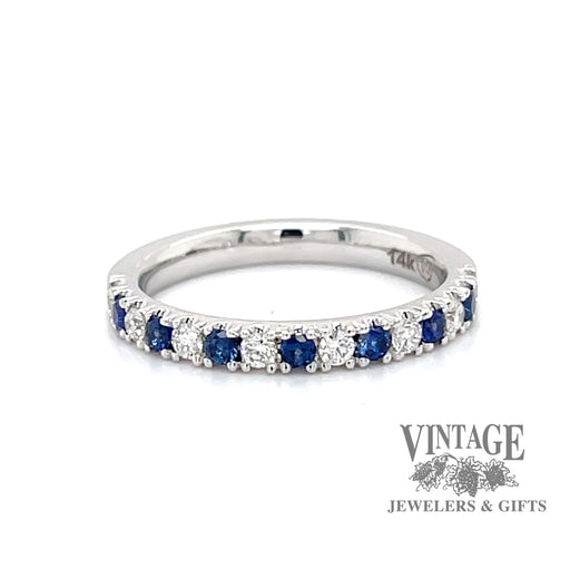 Blue sapphire and diamond 14kw gold ring stacker top