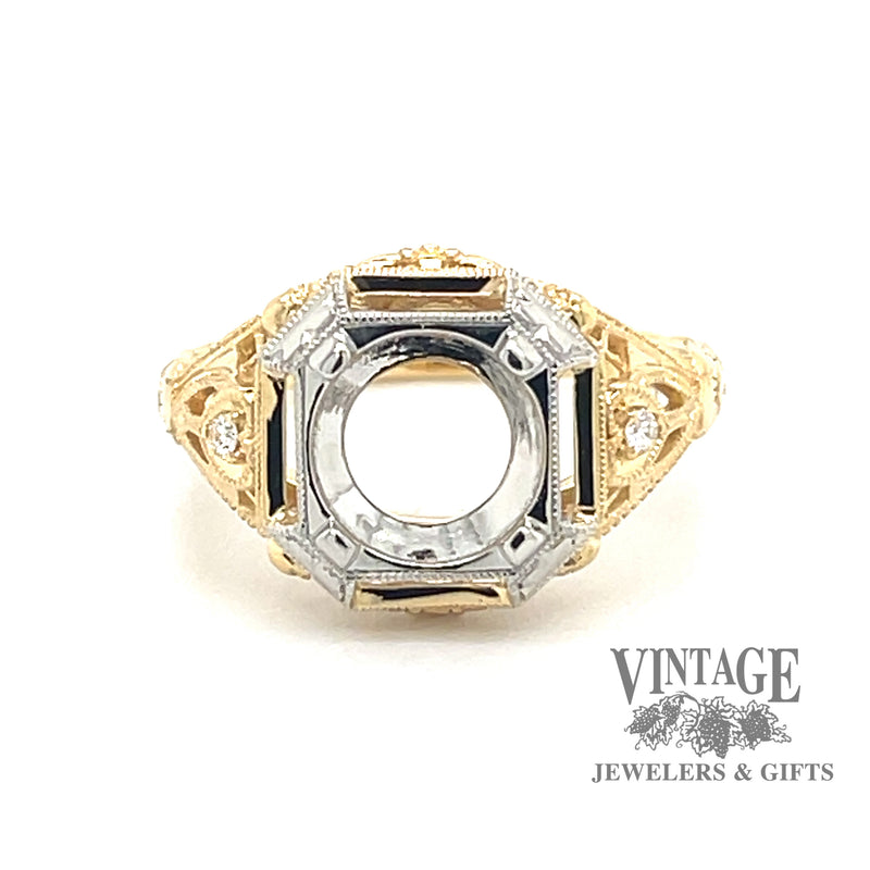 Filigree hand engraved 18ky gold and platinum hand engraved ring