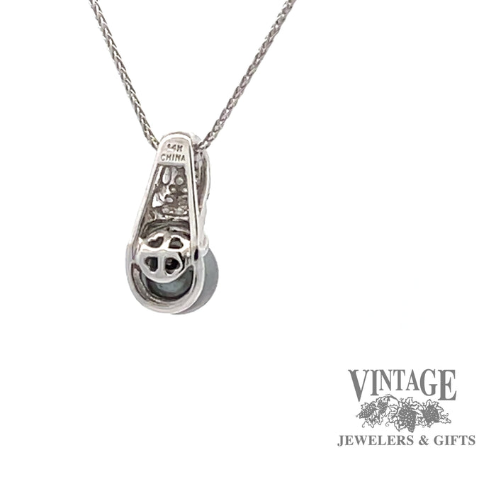 14k white gold and grey pearl pendant with diamond accents back