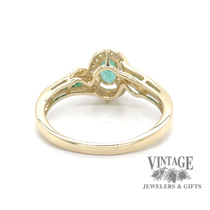 Emerald and diamond bypass 14k gold ring bottom