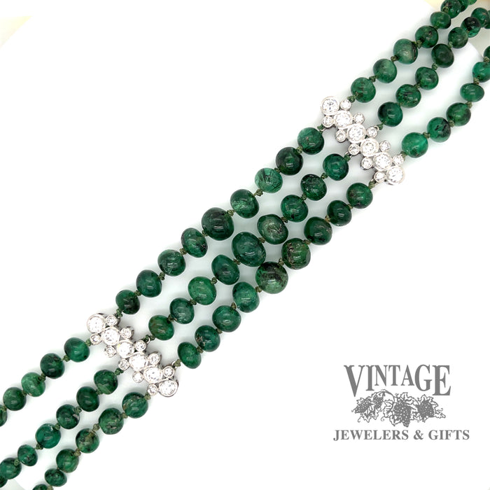 Natural emerald bead and diamond platinum bracelet