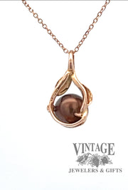14k Rose Gold Pearl leaf pendant back