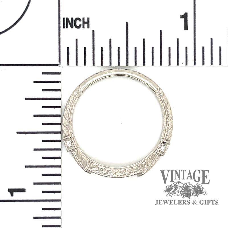Platinum and diamond hand engraved ring band scale