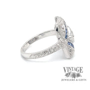 Vintage inspired sapphire and diamond 14kw gold ring side